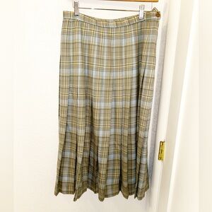 Vintage PENDLETON 💯 Wool Pleated Plaid Midi Skirt Light Acadamia SZ: 12 (Large)